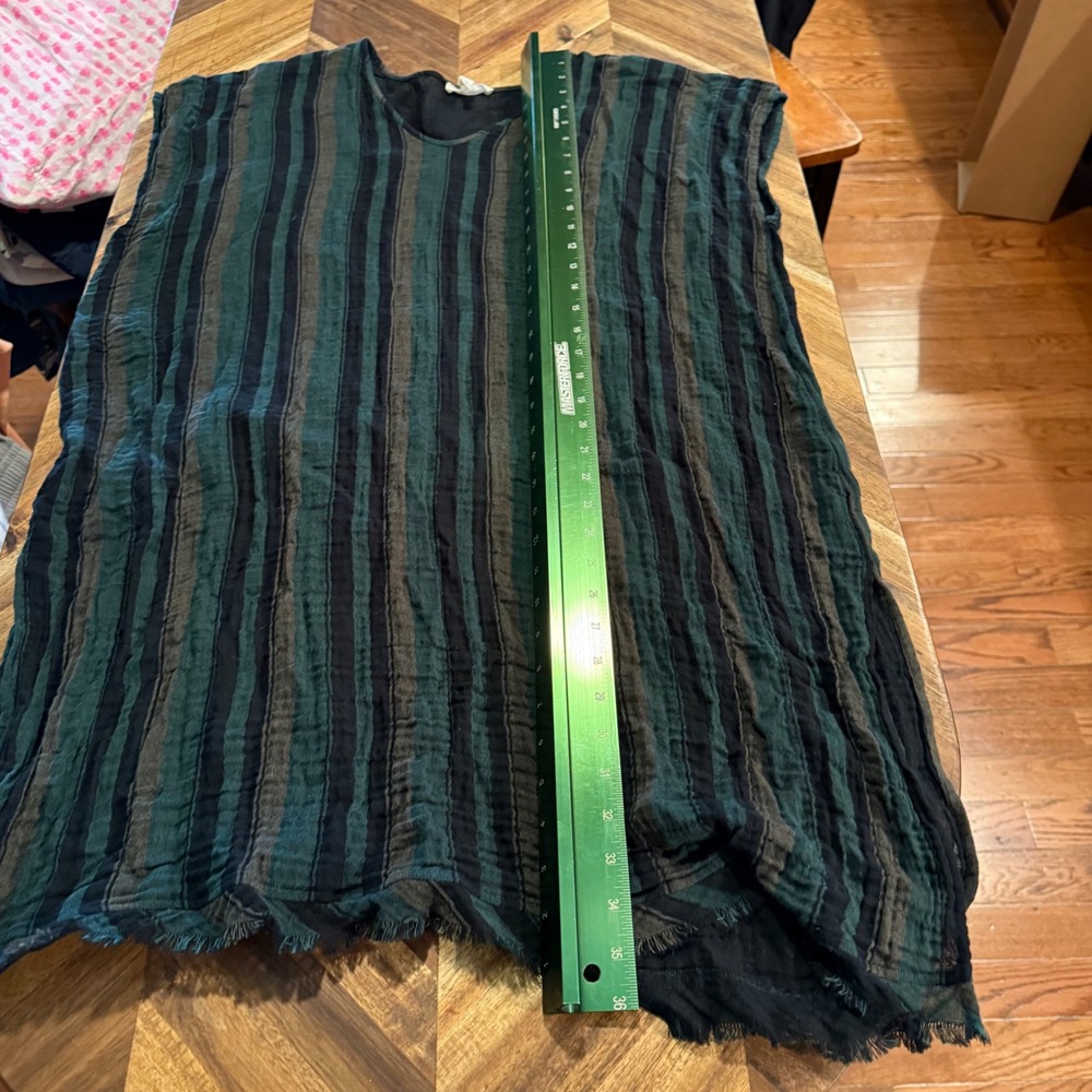 Eileen Fisher Tunic Women L/XL Green Black Striped Organic Cotton Gauze 4691 - Picture 7 of 8